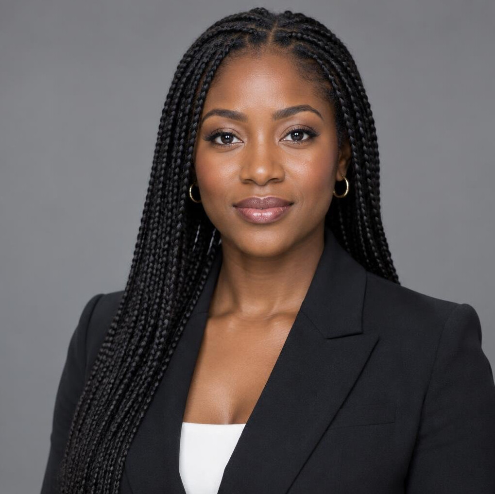Studio portrait of a woman news anchor